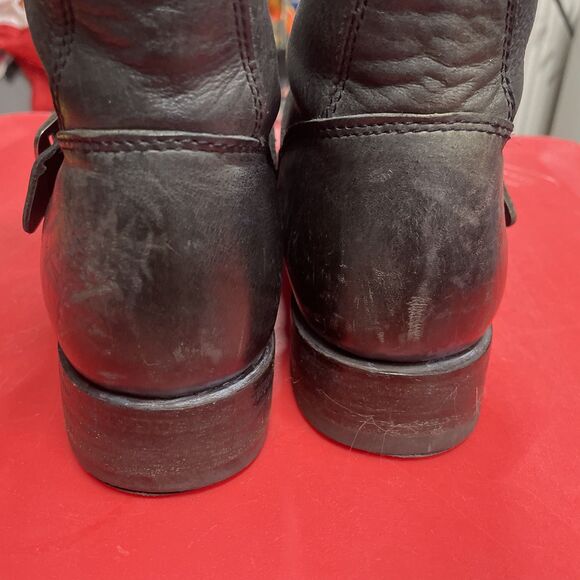 Frye Veronica Short Black Leather Moto Boots Womens Size 8B Buckle Biker Pull on - Picture 12 of 12